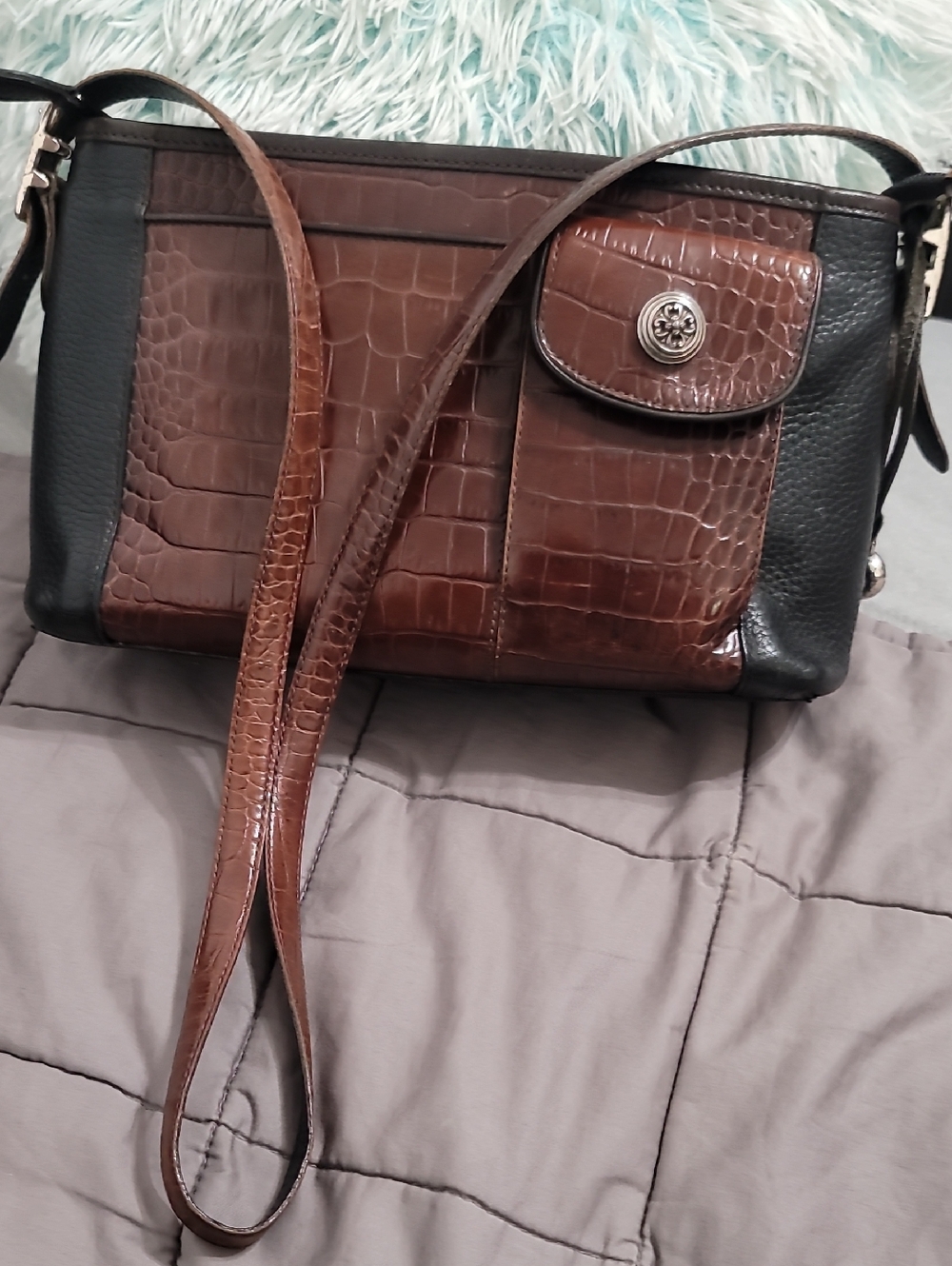 Vintage Brighton Croc-Embossed Crossbody Bag